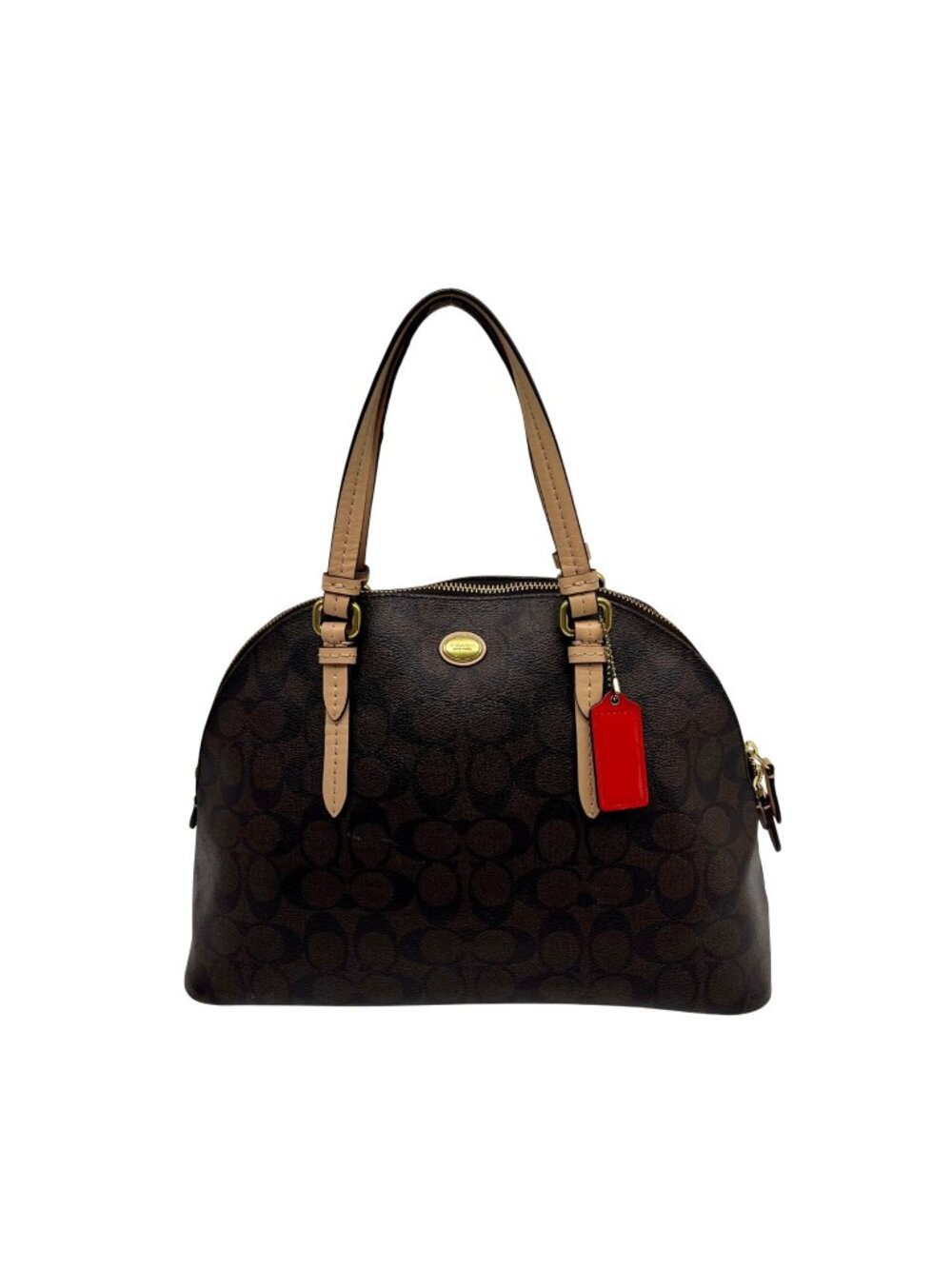 Coach Brown Signature Canvas Peyton Cora Domed Satchel F26184